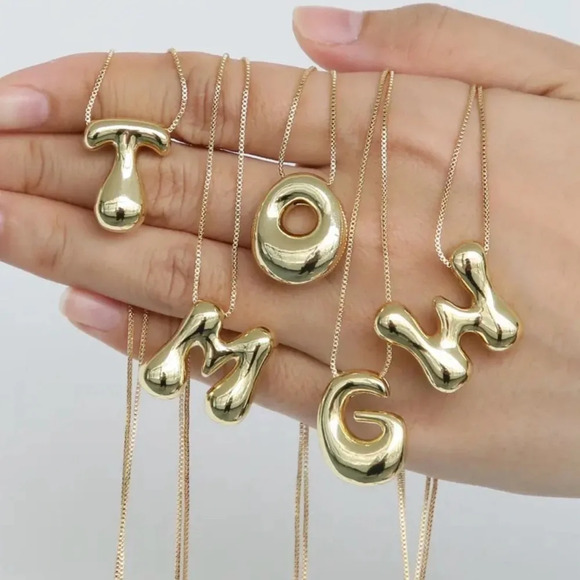 Jewelry - 18k Gold Plated Bubble Letter Necklace